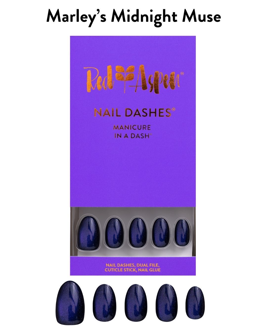 Red Aspen Press On Nails – Marley’s Midnight Muse | Short Almond | Blue Cat Eye