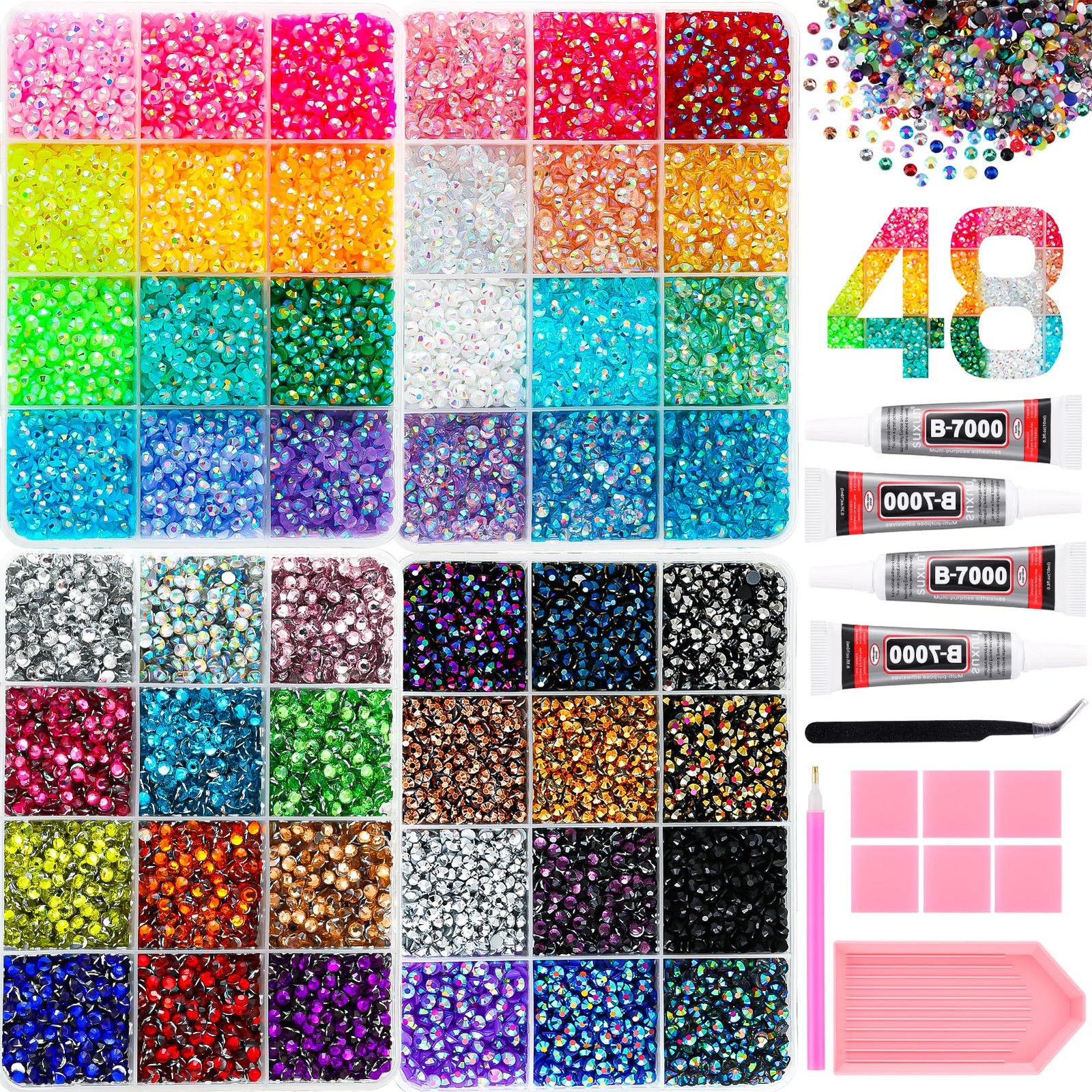 UWETIME 32000Pcs Resin Flatback Rhinestones for Bedazzling Kit with 4 Pcs B70…