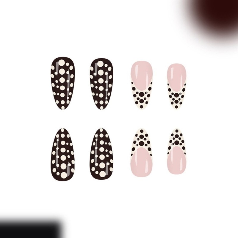 24Pcs Nudes Colored French Tip Press On Nail Dot Design ABS Multiple Sizes