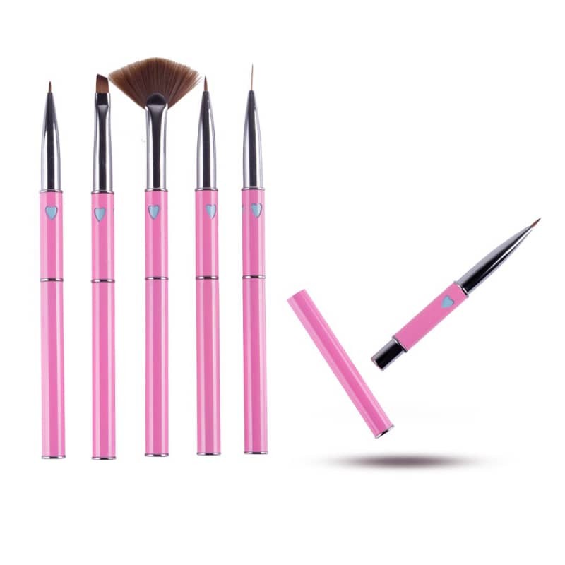 5pcs Nail Art Brush Set Fan Liner Painting Brushes + Jelly Stamper Scraper Tool