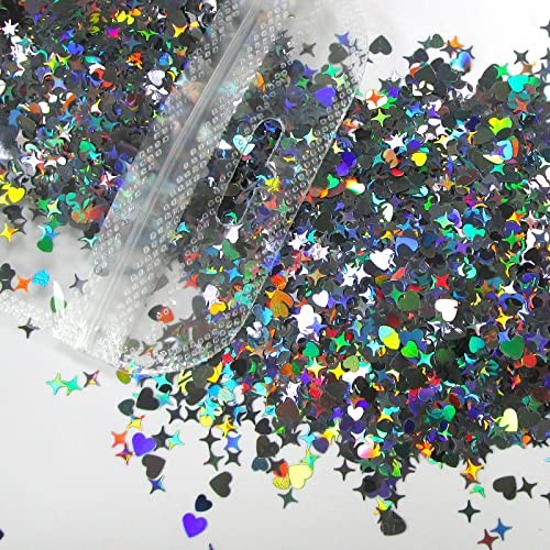 60g Valentine Holographic Chunky Glitter Flakes Shaped Nail Star Heart