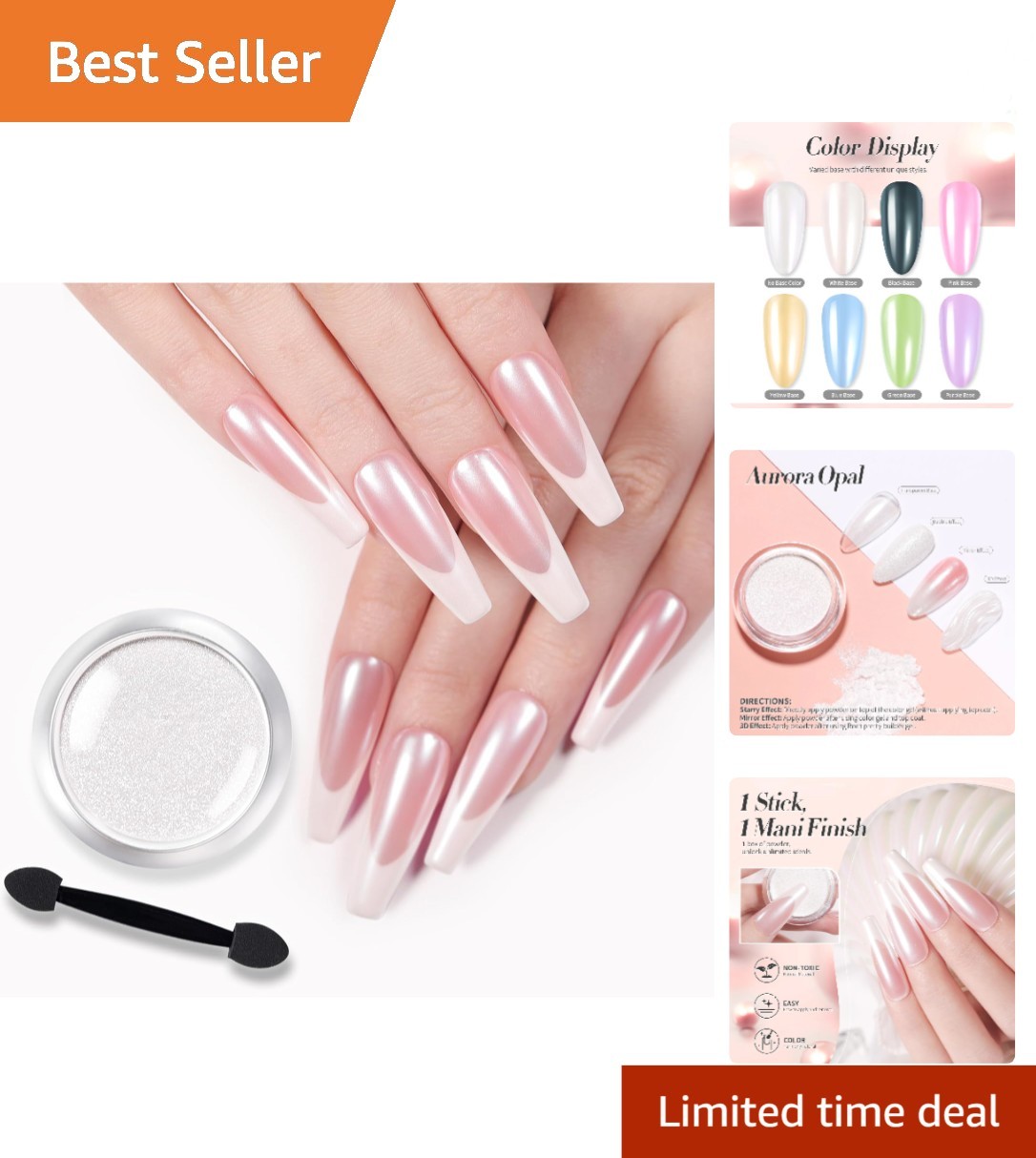Elegant White Iridescent Nail Powder – Perfect for All Nail Types and Styles
