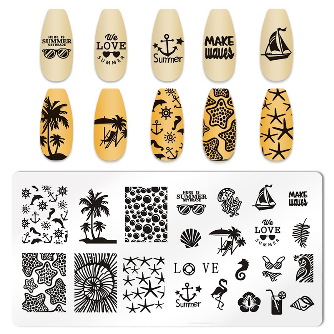 6pcs Seaside Scenery Nail Stamping Plate Nail Stamping Kit for Nails Summer B…