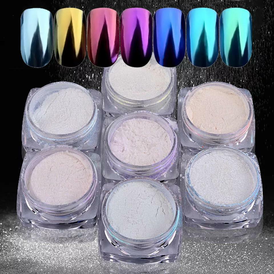 SALE! 5g MIRROR CHROME POWDER NAILS EFFECT AURORA COLOUR PIGMENT DUST + BRUSH