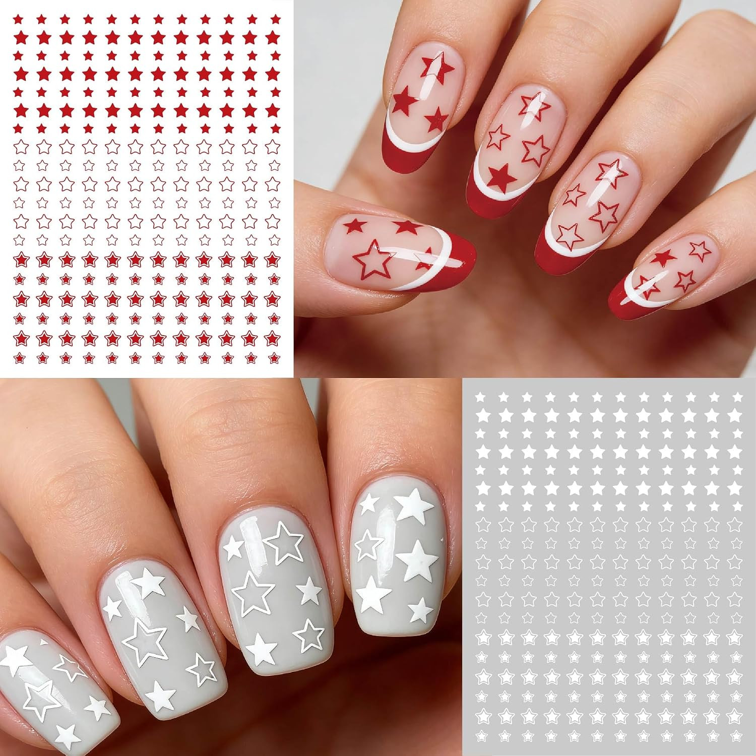 9 Sheets 4Th of July Nail Stickers, Red Blue White Star Nail Decals 3D