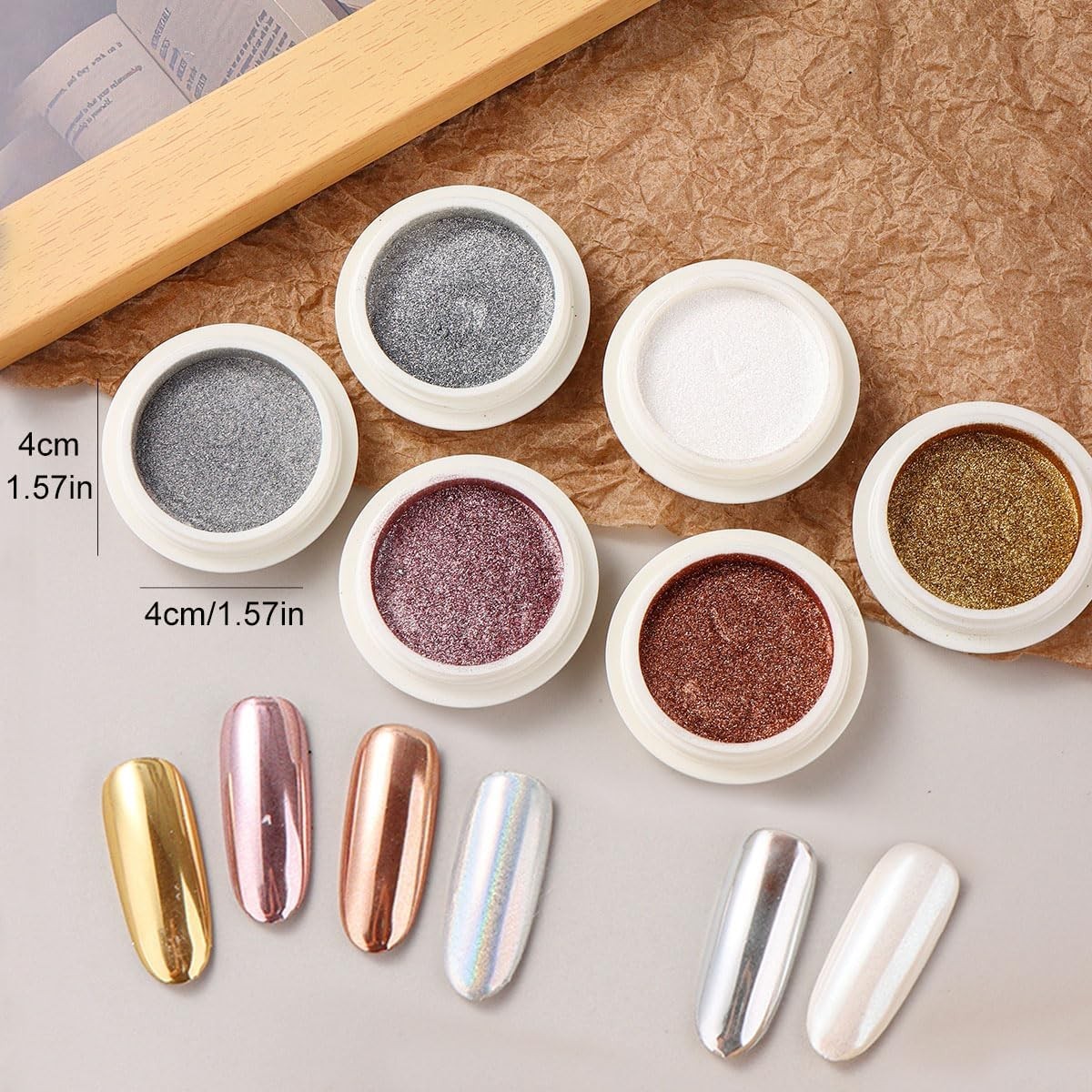Chrome Nail Powder Set, 6 Colors Metallic Gold Silver Rose Pink White Mirror …