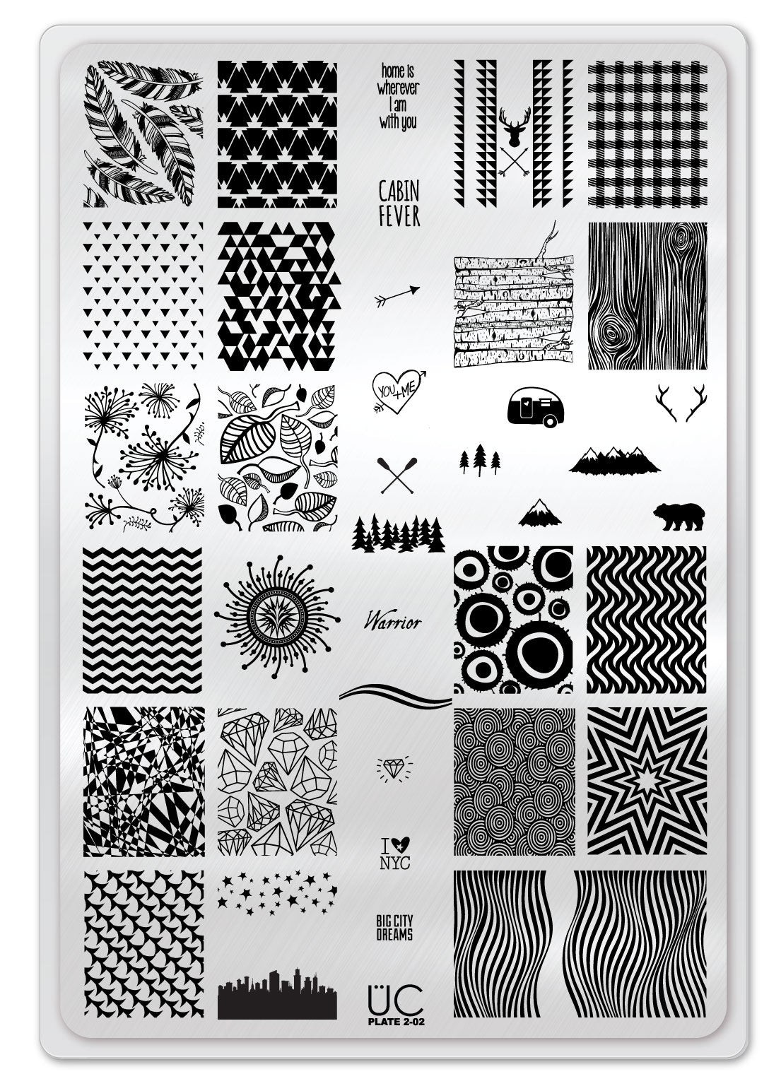 UBER CHIC UC 2-02 Nail Stamp Plate UberChic Big City Camping Plaid Nyc Cabin Bea