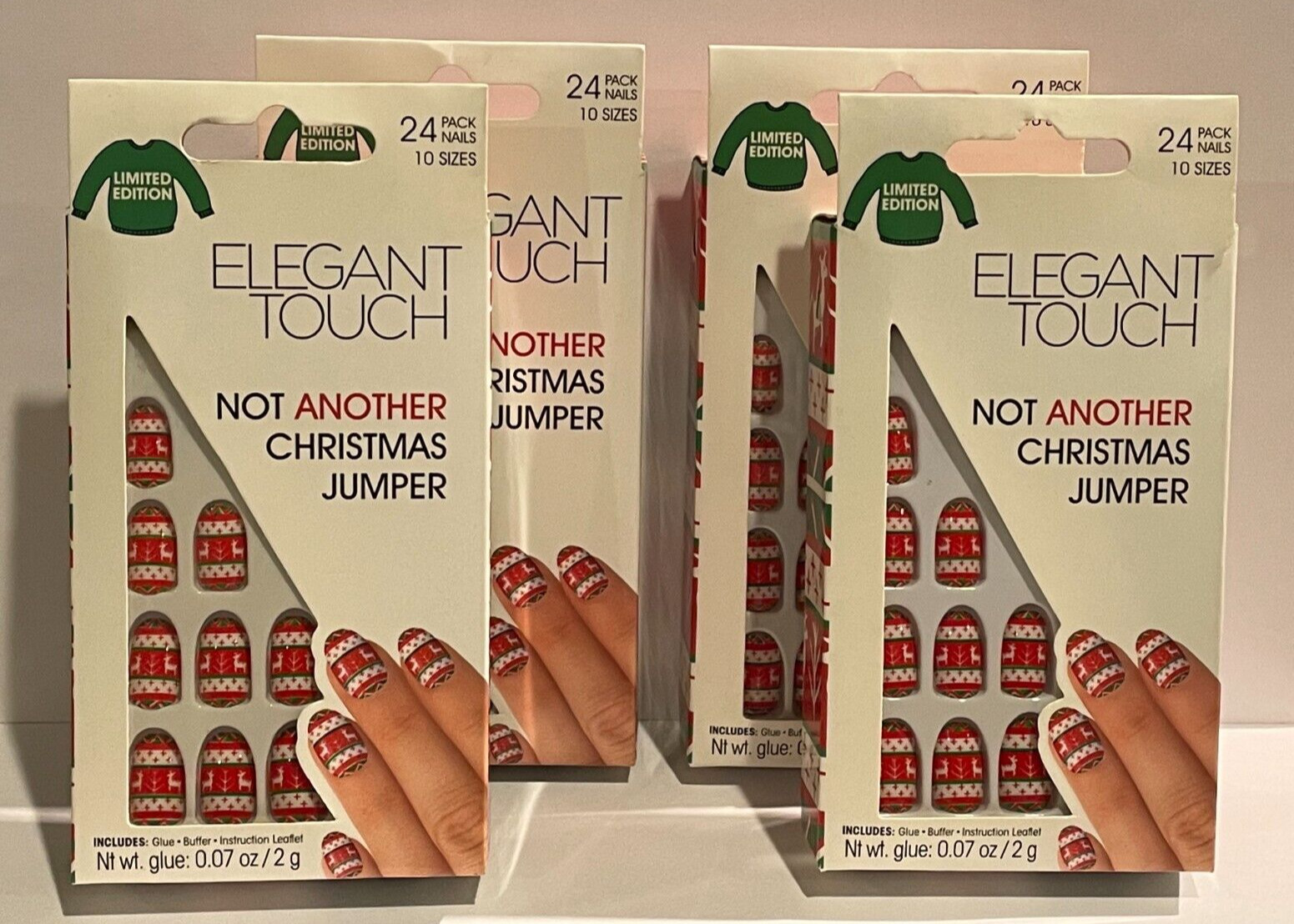 Lot Of 4 Elegant Touch Fake Nails – NOT ANOTHER CHRISTMAS JUMPER – Nails Kit