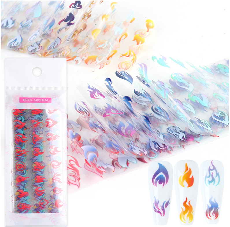 10Pcs Gradient Nails Art Foil Fire Nail Transfer Stickers Foils Decoration NS47