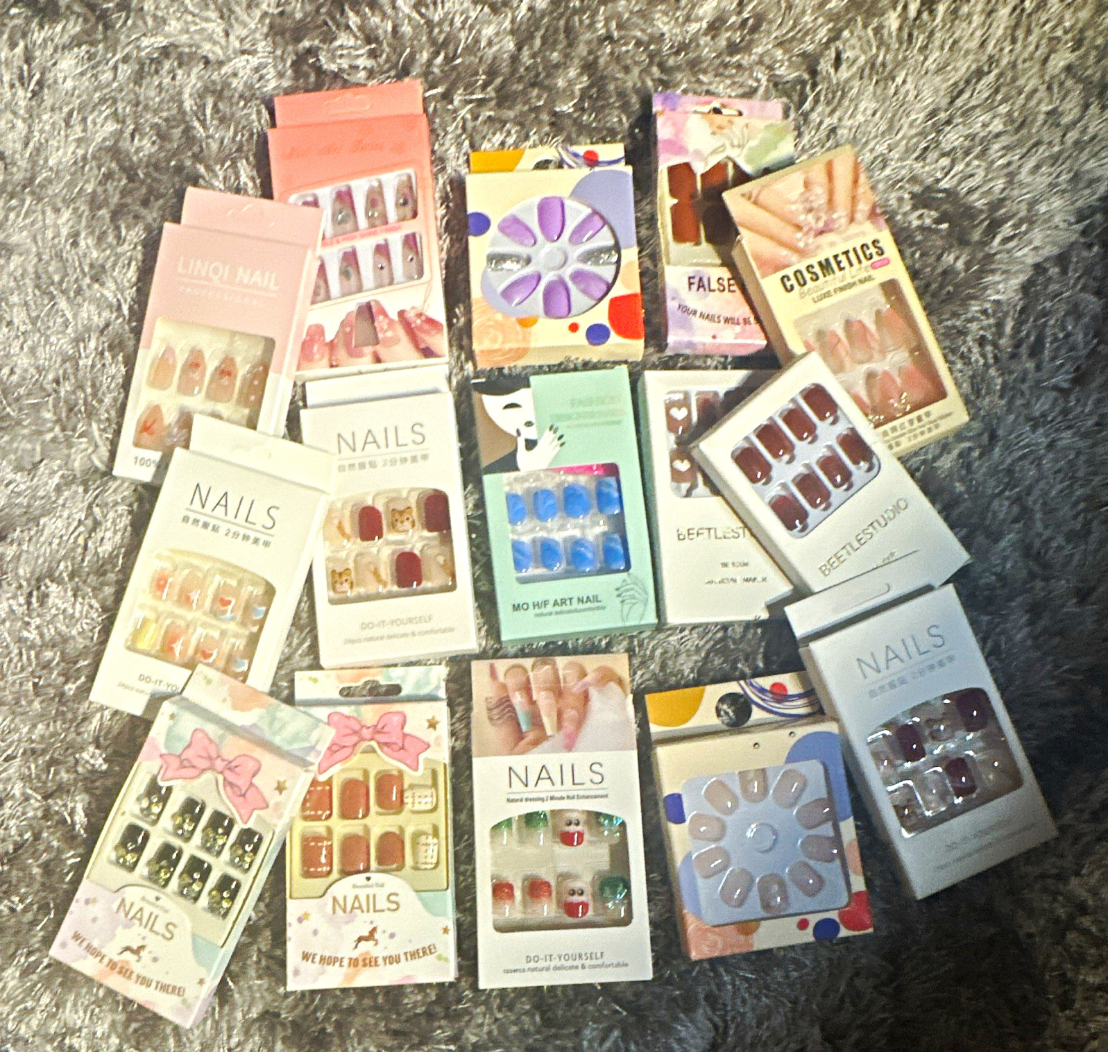 1 15 brand new nail sets * Assorted colors, designs, lengths, and styles *