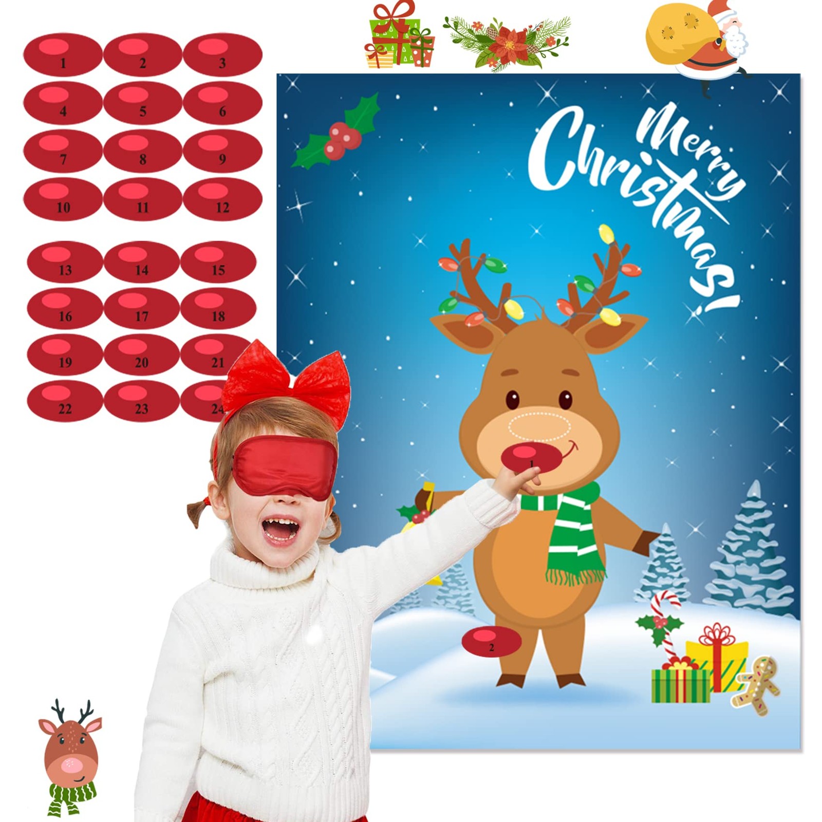 Funnlot Christmas Games 27 inches x 21 inches, Pin the Nose on Reindeer
