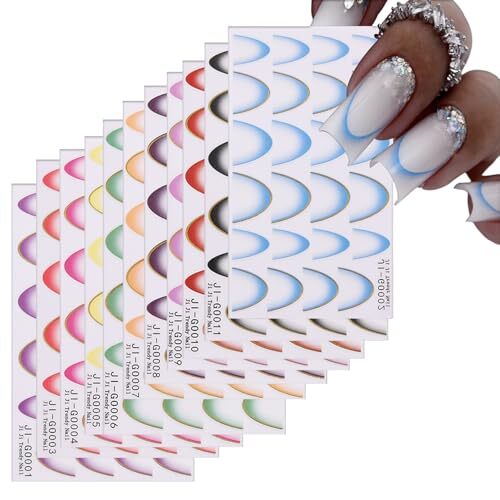 11 Sheets French Gradient Nail Art Stickers 3D Self-Adhesive French Lines Nail