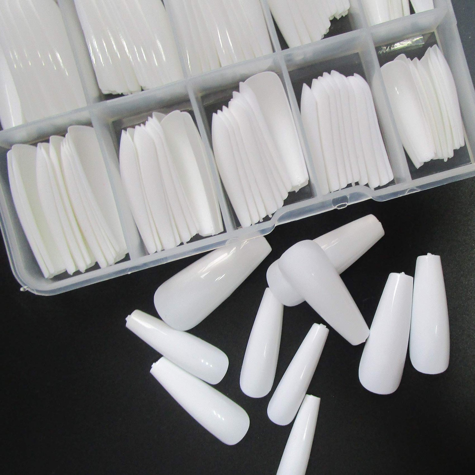 Colored Coffin Press on Nails Long Ballerina 100 Piece Assortment, White
