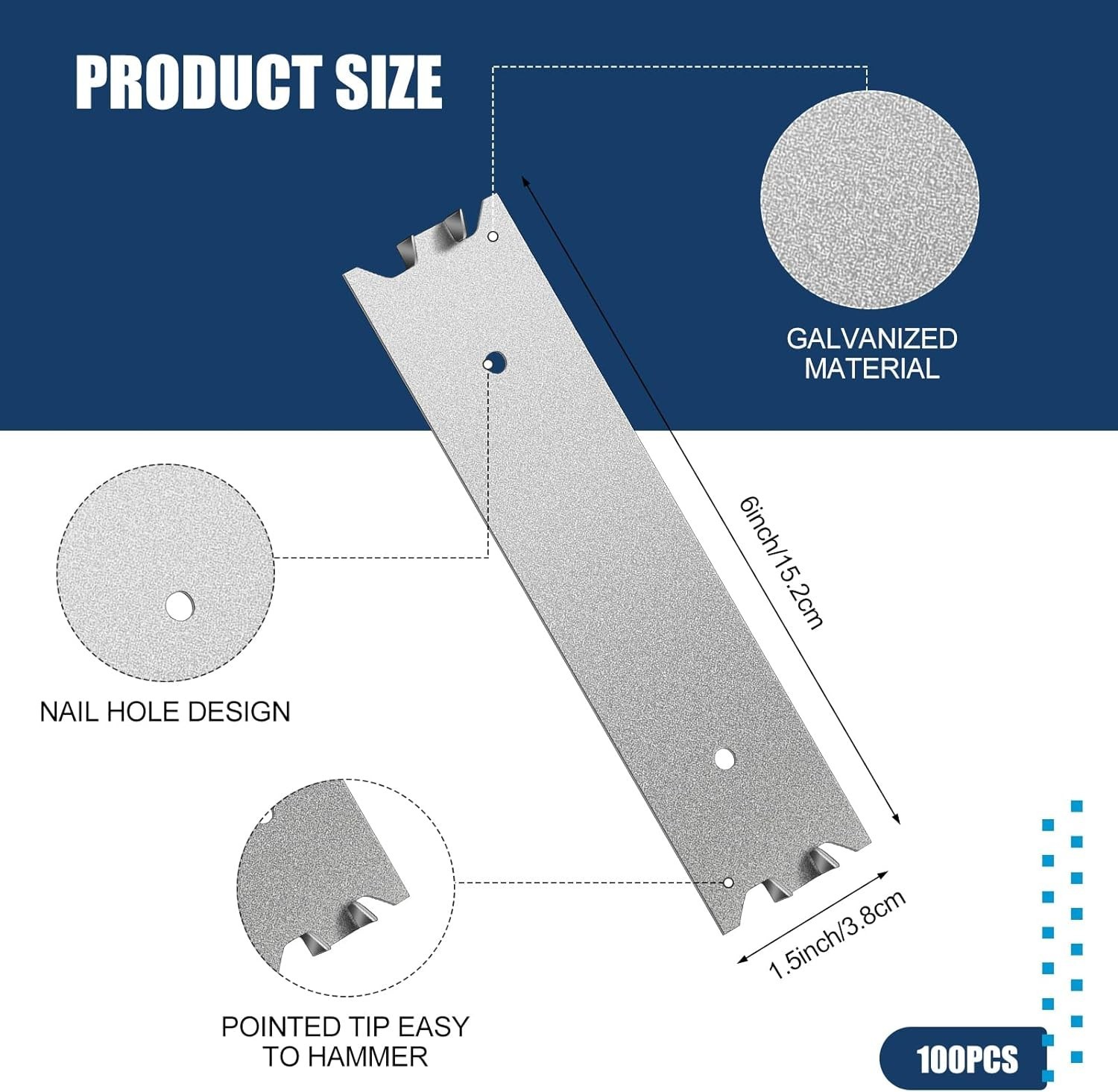 100 Pcs Galvanized Nail Plates 6 x 1.5 Inch for Secure Furniture Protection