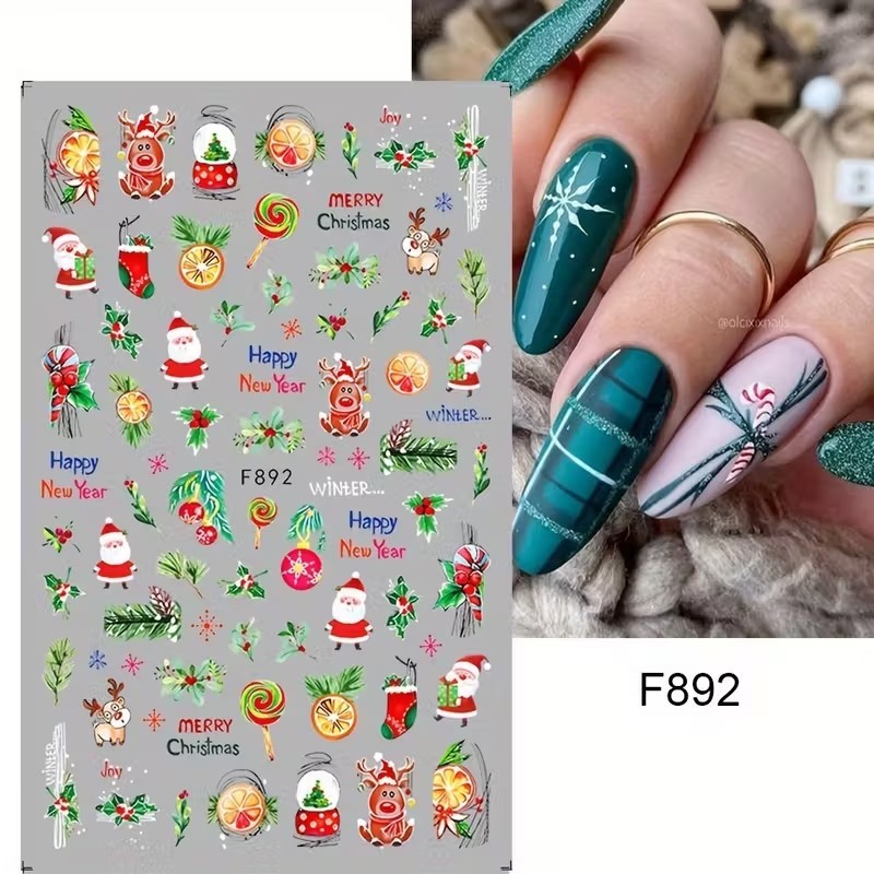 Nail Art 3D Decal Stickers deer Santa Claus Christmas tree snowflake candy F892