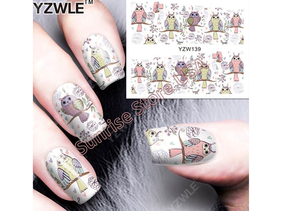 Nail Art Water Transfer Sticker Owl Flower Cupcake Party Decals Manicure