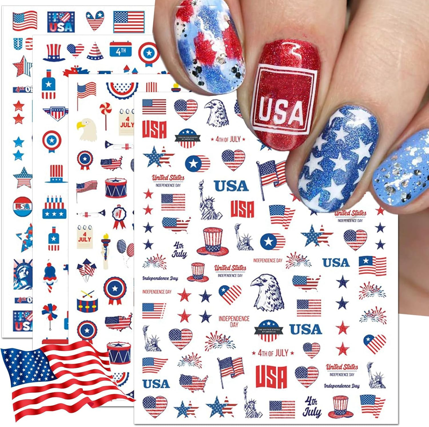 12 Sheets 4Th of July Nail Stickers, Independence Day Patriotic Nail