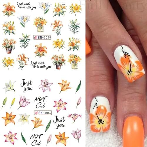 12 Designs of Flower Nail Art Stickers Acrylic Nail Decals for Lily Flower