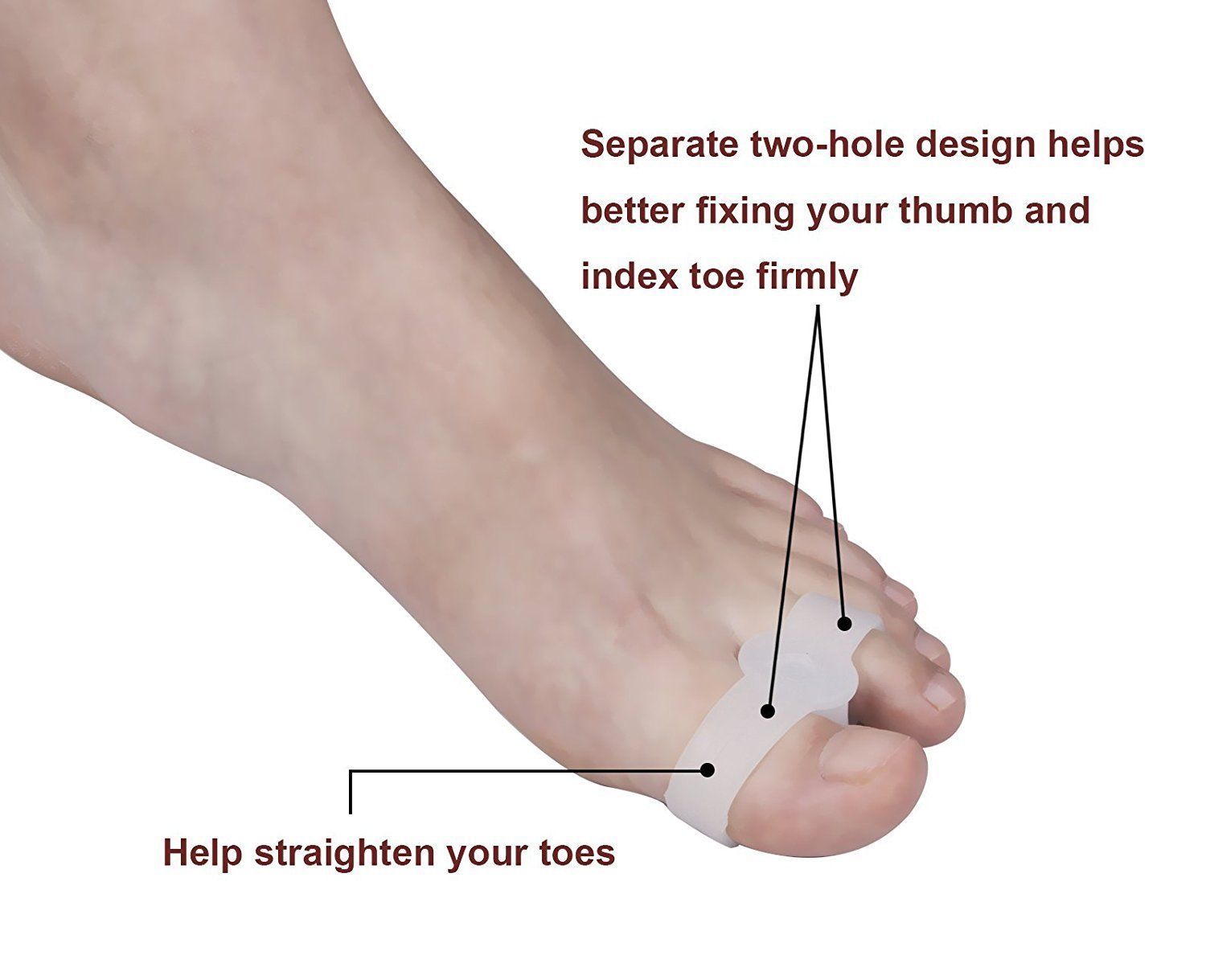 2 Holes Toe Gel Orthotics Protector Straightener Separator Foot Hallux Valgus