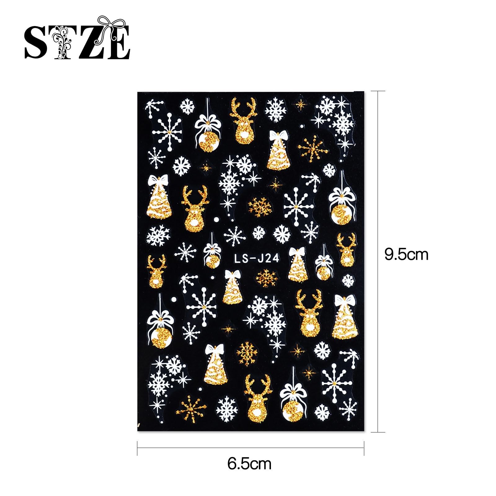 8 Sheets Glitter Christmas Nail Art Stickers Decals Gold & White