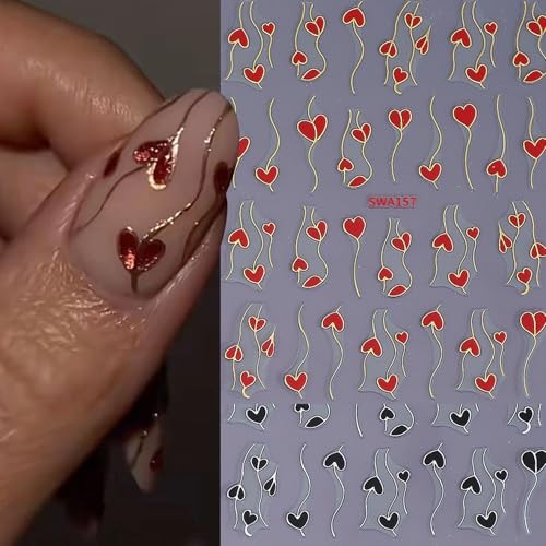 Heart Nail Art Stickers Decals 12PCS Sparkling Love Heart Valentine Style-01