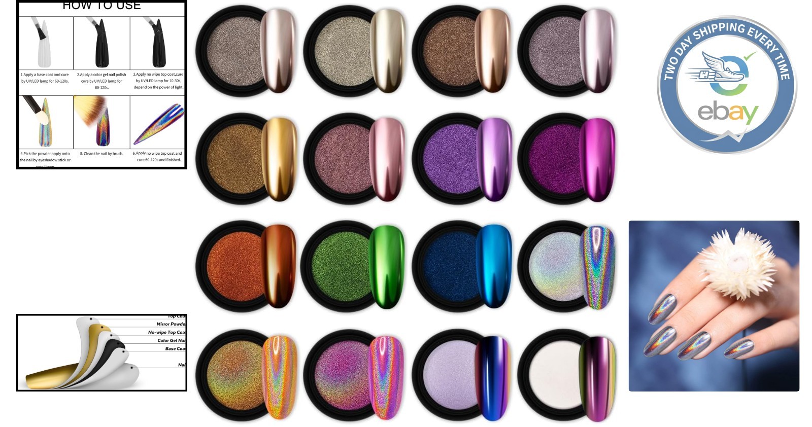 Professional 16pc Chrome Nail Powder Set – Glitter & Mirror Effects for Artistry