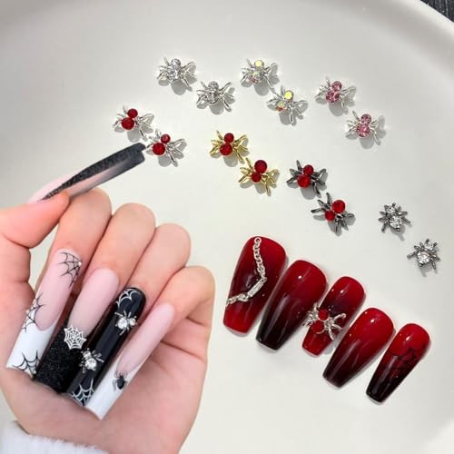 30Pcs Halloween 3D Spider Nail Charms – Gold Silver Red Jewelry Gems Shiny B-1