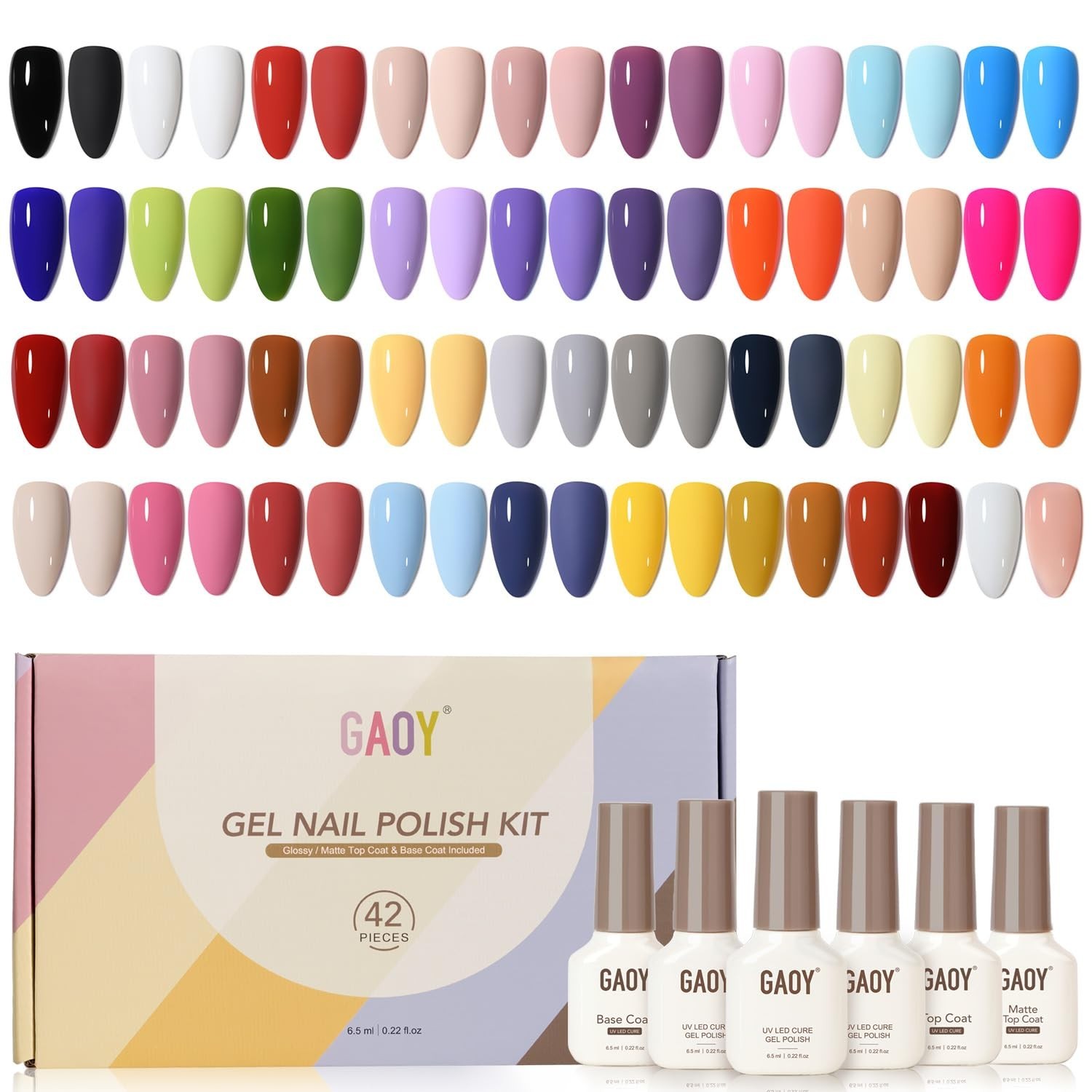 GAOY 42 Pcs Gel Nail Polish Kit, Pink White Red Jelly Nude Colors All Seasons…