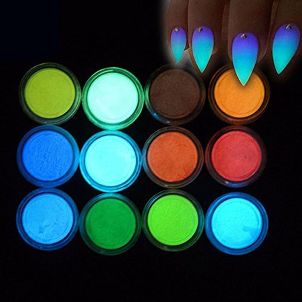 Professional Glow in the Dark Nail Glitter – 12 Color Pack for Creative Designs