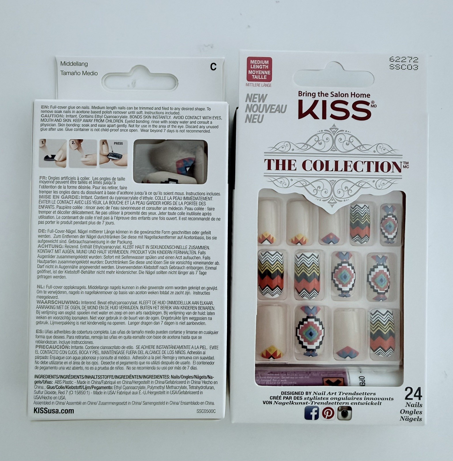 4 x Kiss The Collection Artificial Medium Nails Aztec Santa Fe Design Glue/File