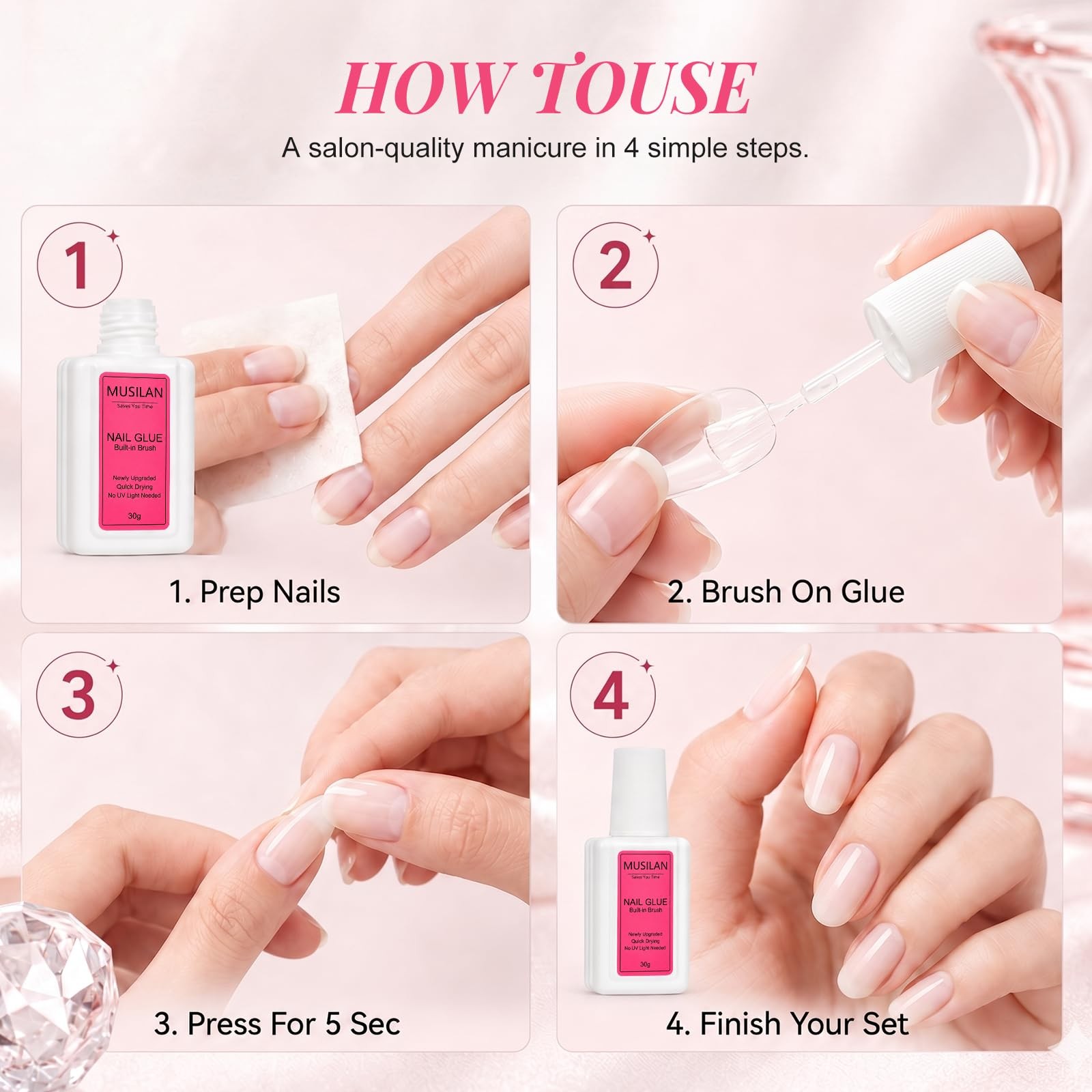 Super Strong Nail Glue, 30g Brush on Nail Glue for Press Ons Nails