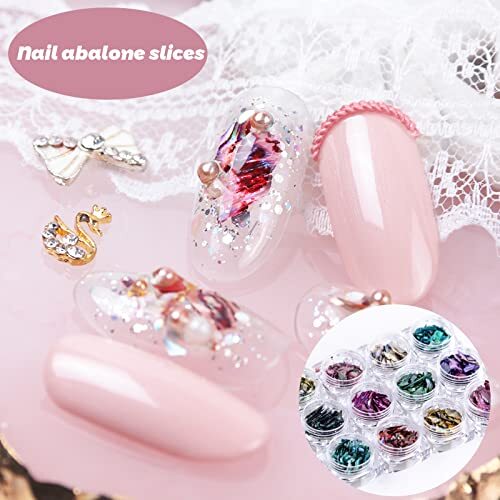 Nail Art Shell Slices, 12 Boxes Colorful Irregular 3D Nail Abalone Slices Nail