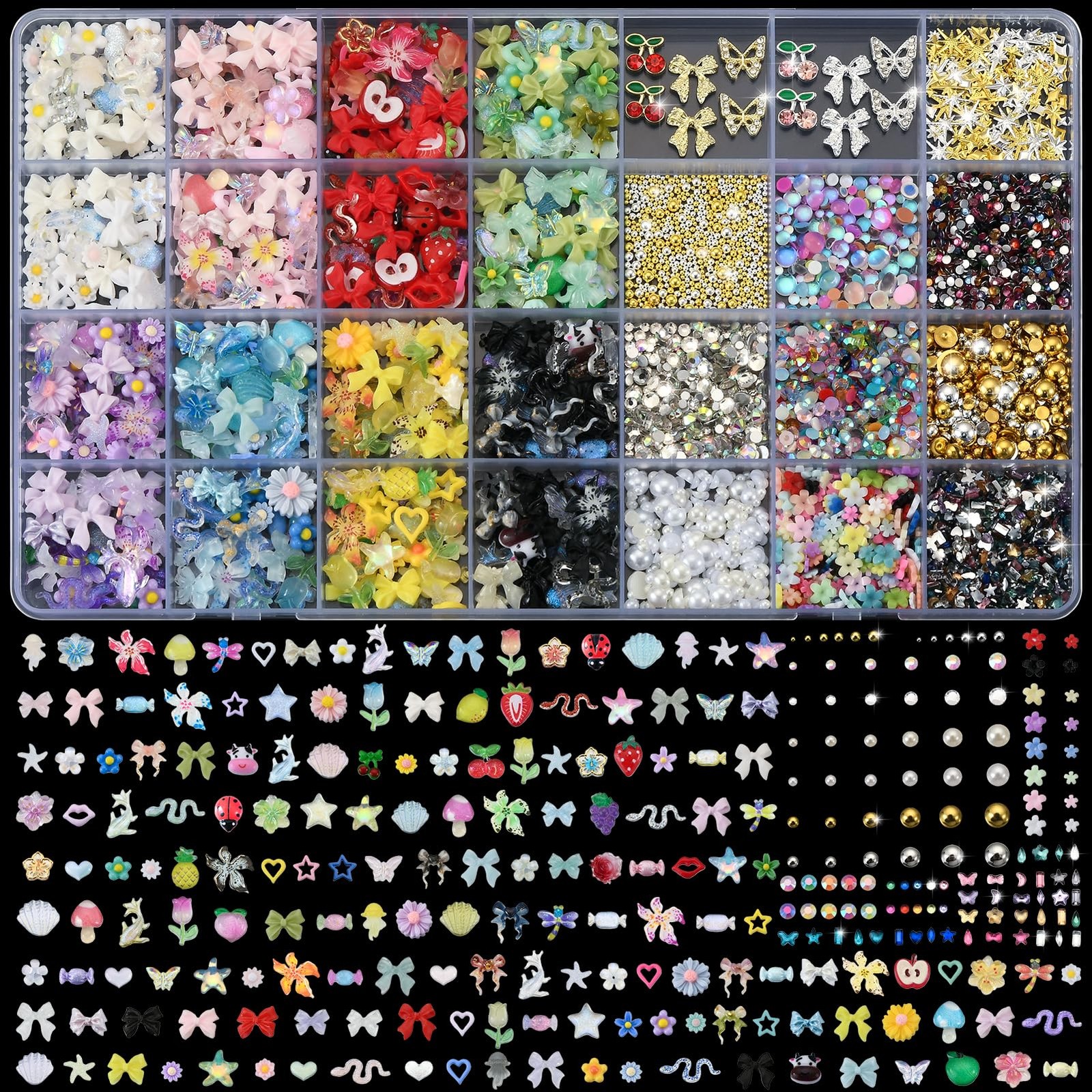 9000 Pcs 3D Nail Charms and Gems Bulk Y2k Cute Charms for Nails Design Kit 11…