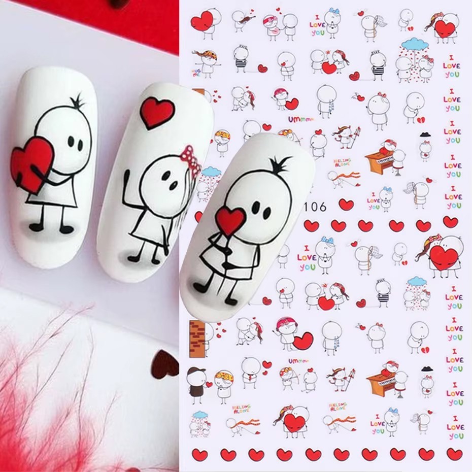 Nail Art 3D Decal Stickers heart kiss I love you sweet couple F106