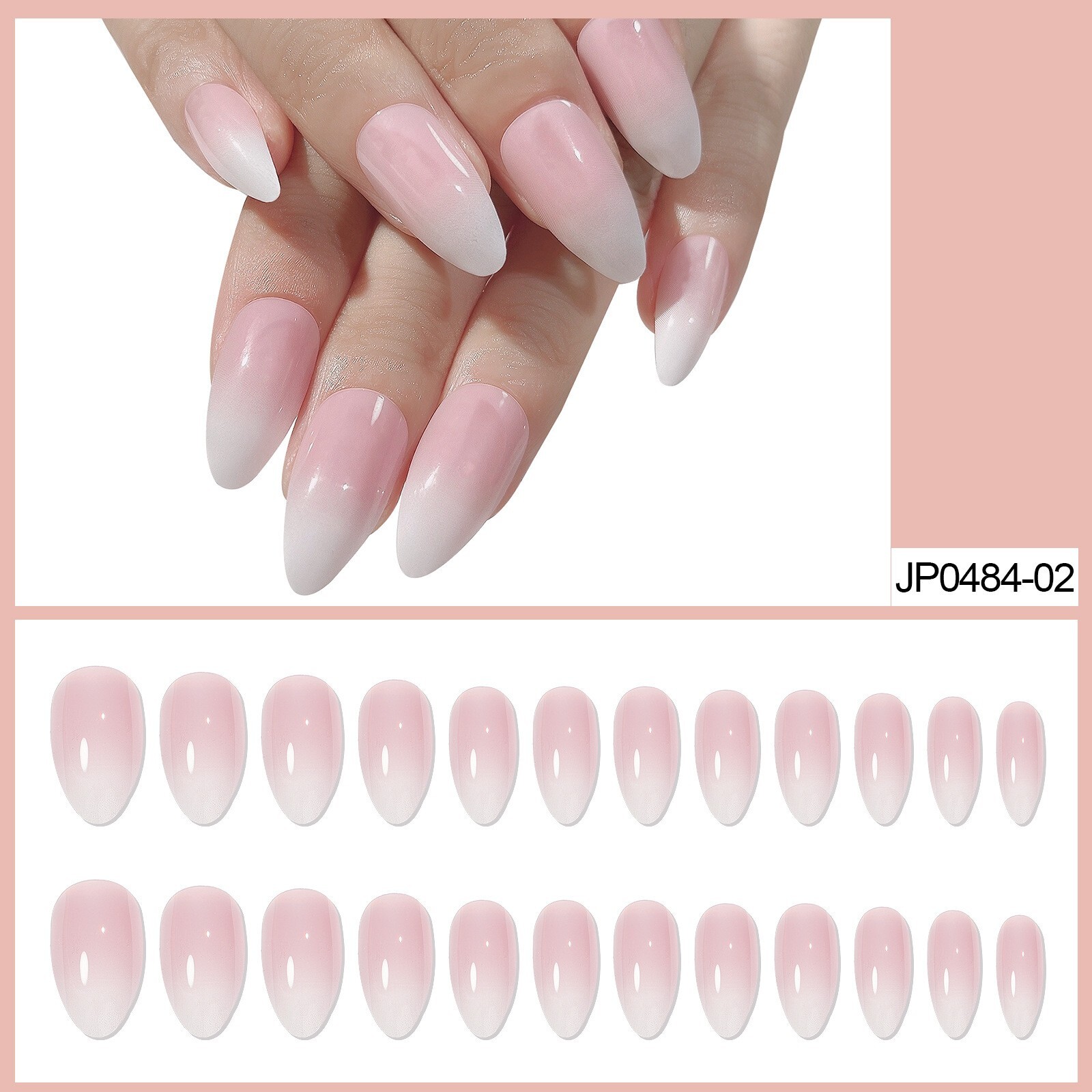 24pcs Durable Detachable False Nail Short Almond Press on Nails for Finger Decor
