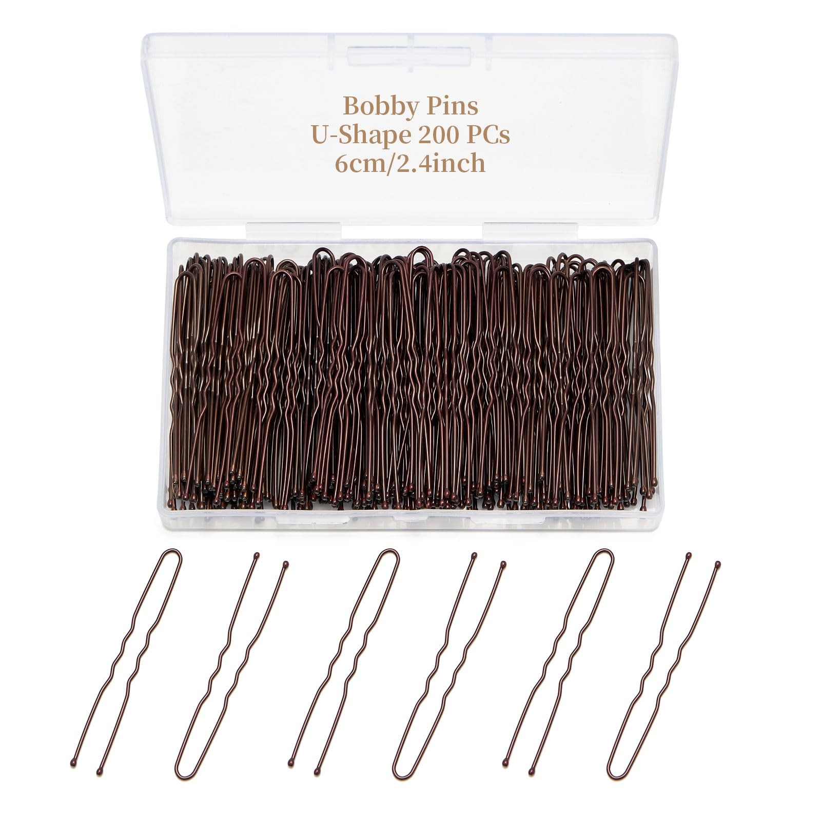 QIUTIMIY 200 Pcs 2.4 Inch U-Shaped Bobby Pins Brown Metal Hair U-2.4in,