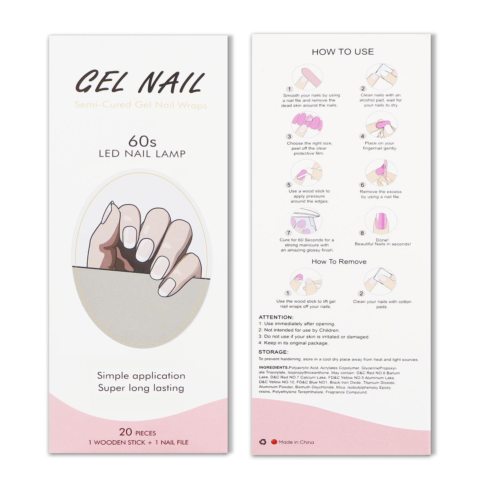 JMEOWIO Semi Cured Gel Strips Nail Art Sticker Wrap French Beige Tip