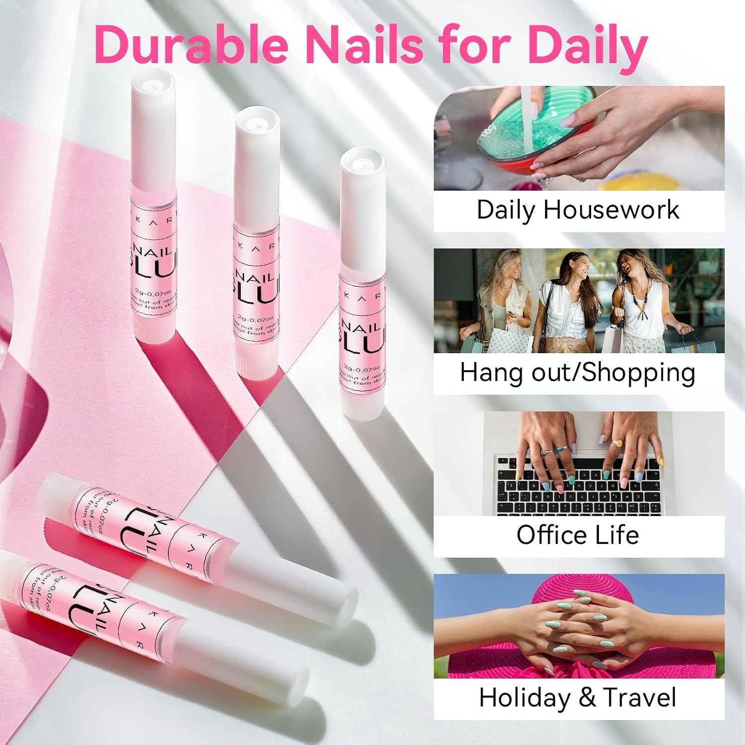 Fast Air Dry Hema-Free Nail Adhesive – Ideal for Beginners & Professionals, 5x2g