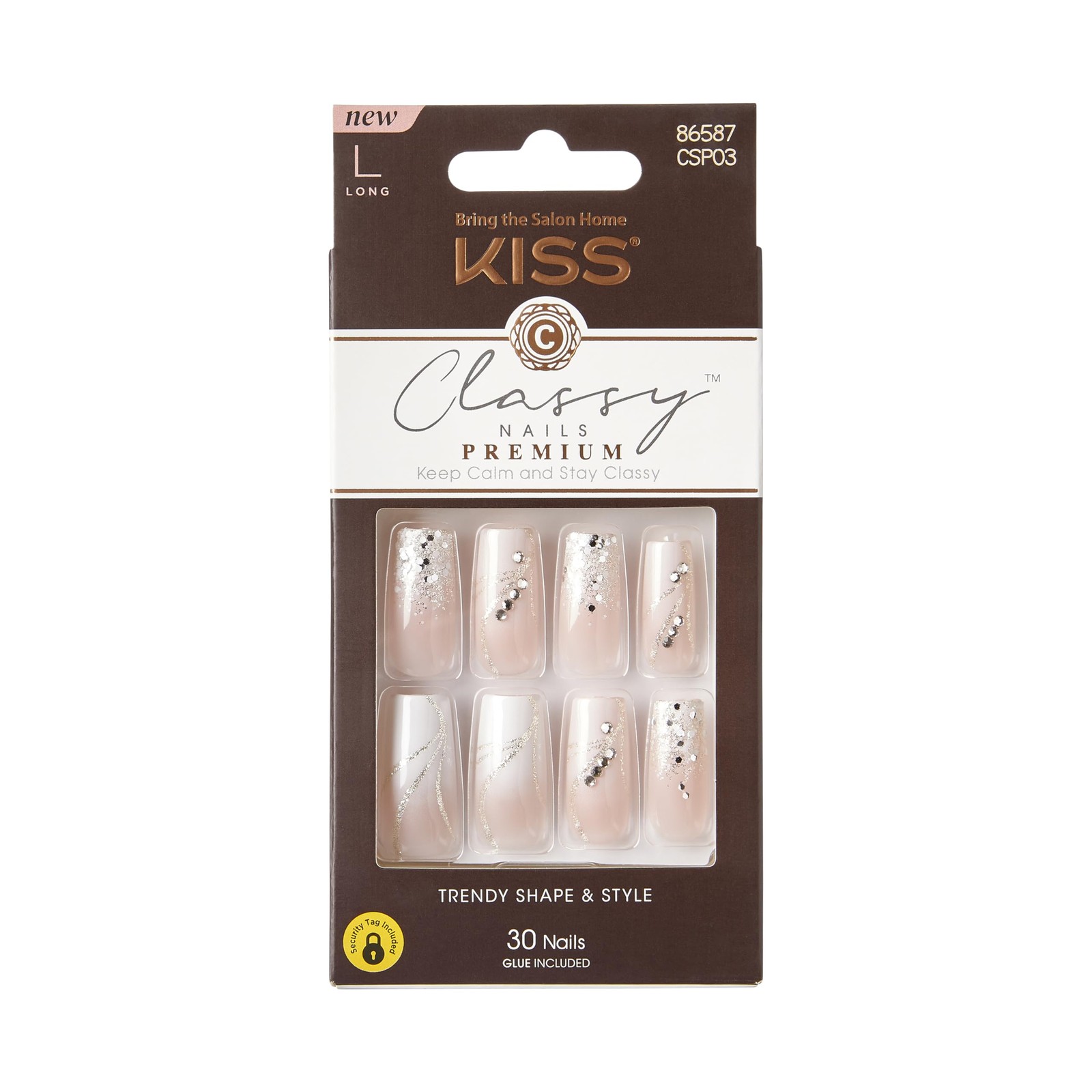 Kiss Premium Classy Nails 30 Count Pack Of 3 3D Jewel Accents Glam Nail Art