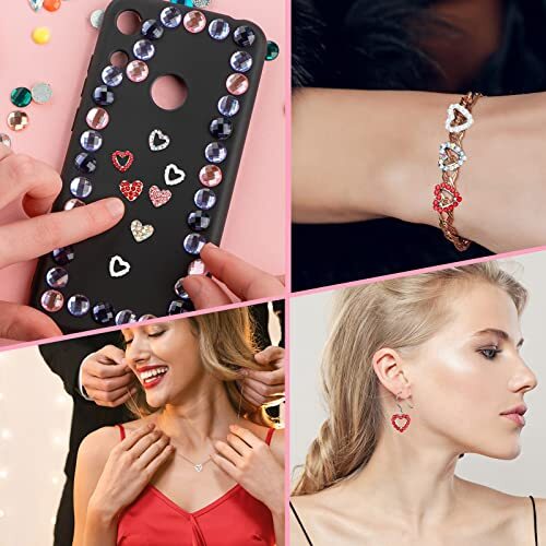 60 Pieces Valentines Day 3D Heart Nail Charms Heart Nail Rhinestone Novel Style