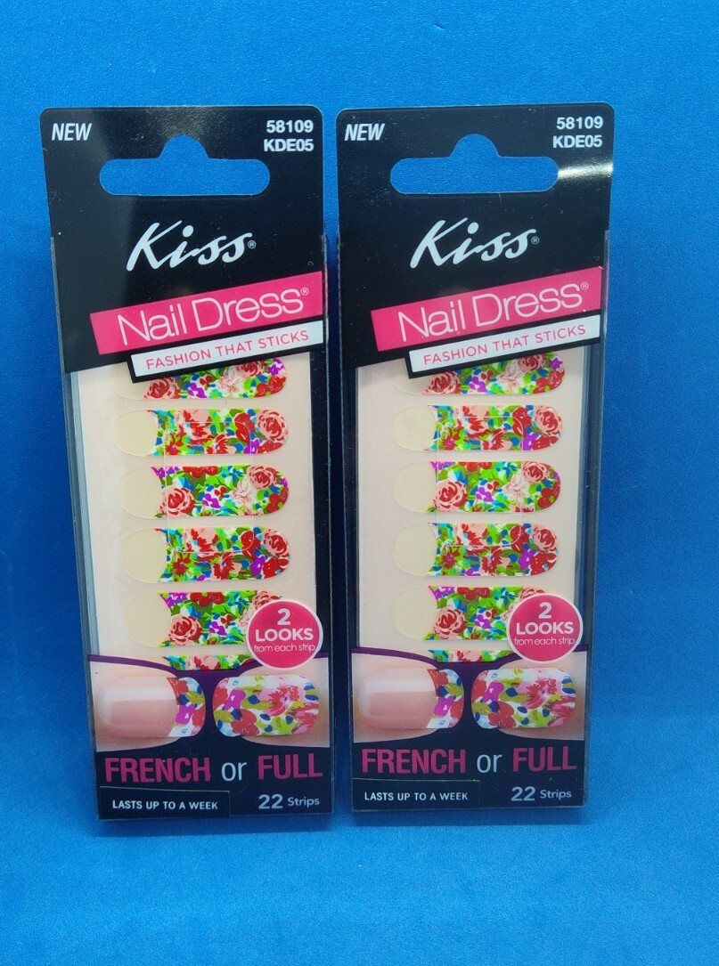 Kiss Nail Dress Polish Strips Floral 22 Strips each French or Full (LOT OF 2)