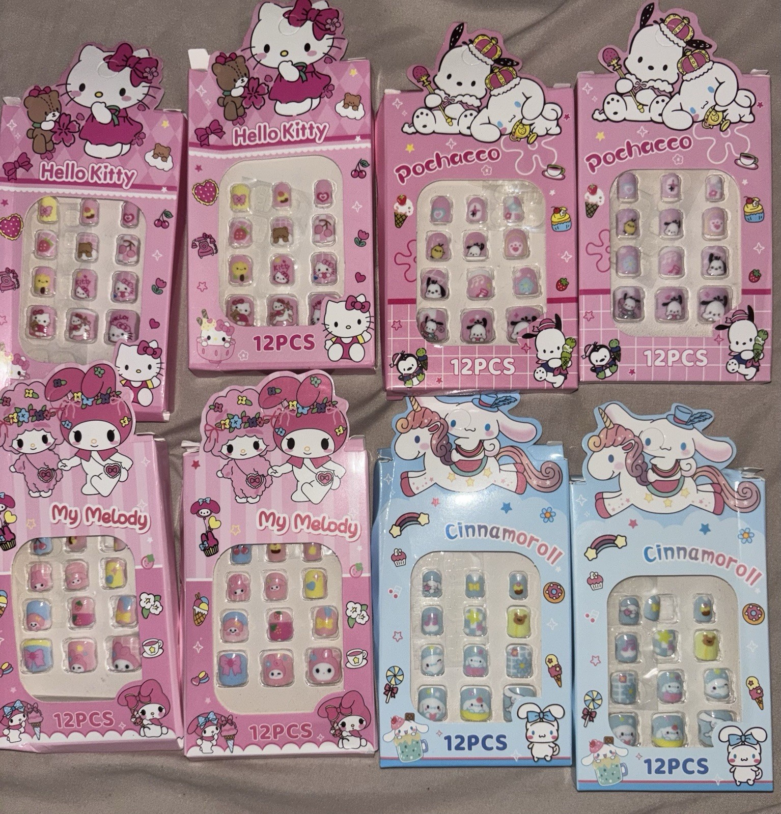 New Kids Press On Nails Hello Kitty, Cinnamon Roll, My Melody, Pochocco 2 Packs
