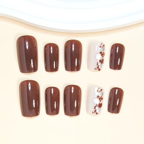 Brown Acrylic Full Cover Square Press on Nails – Style-06 – Glossy Style-06
