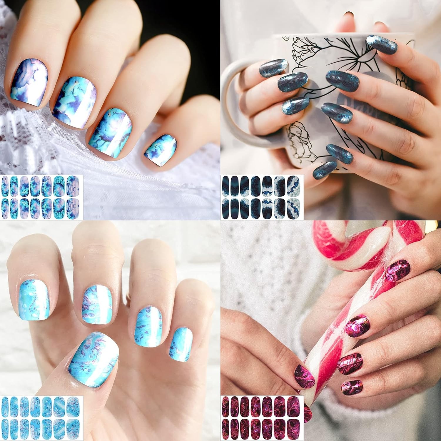 168 Pcs 12 Sheets Full Wrap Nail Stickers Polish Strips Gradient Stickers Gli…