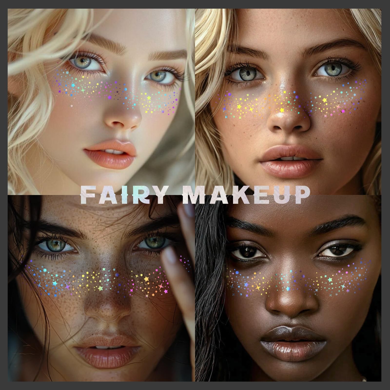 12pcs Holographic Multicolor Glitter Freckles Face Tattoo, Waterproof Sparkle…