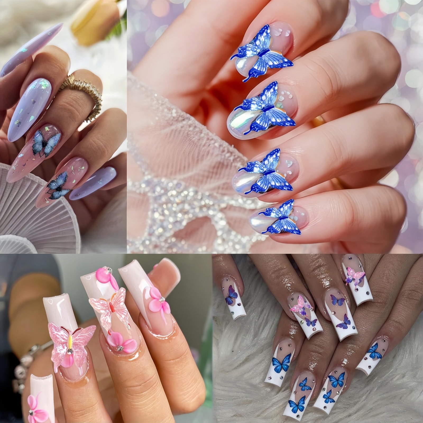 50 piezas de adornos de mariposa para uñas, diamantes de imitación para uñas