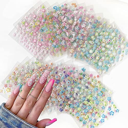 30Sheets Flower Nail Art Stickers Spring Summer Nail Stickers for Colorful