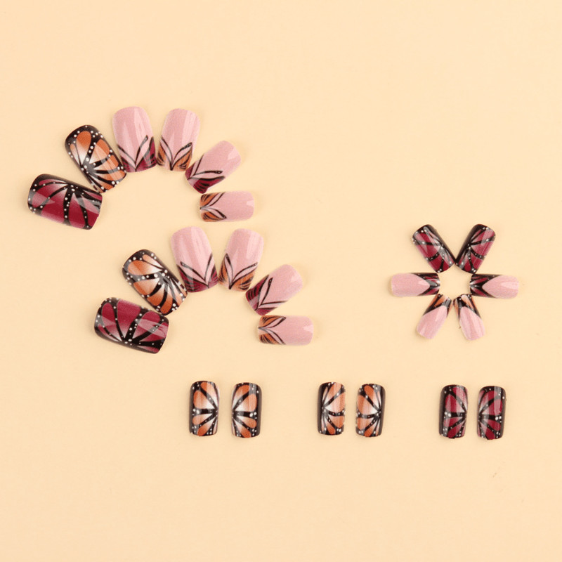 48 Pcs Gradient Butterfly Coffin Press on Nails, Trendy Cute Summer Fake Nails