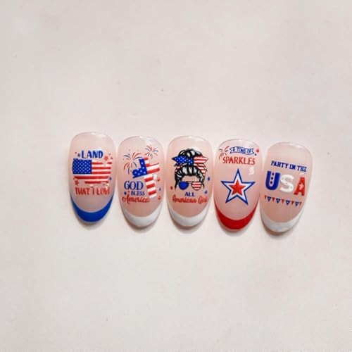 4th of July Summer Nail Designs 5D Embossed Red Blue Flower Spring1 Spring-29