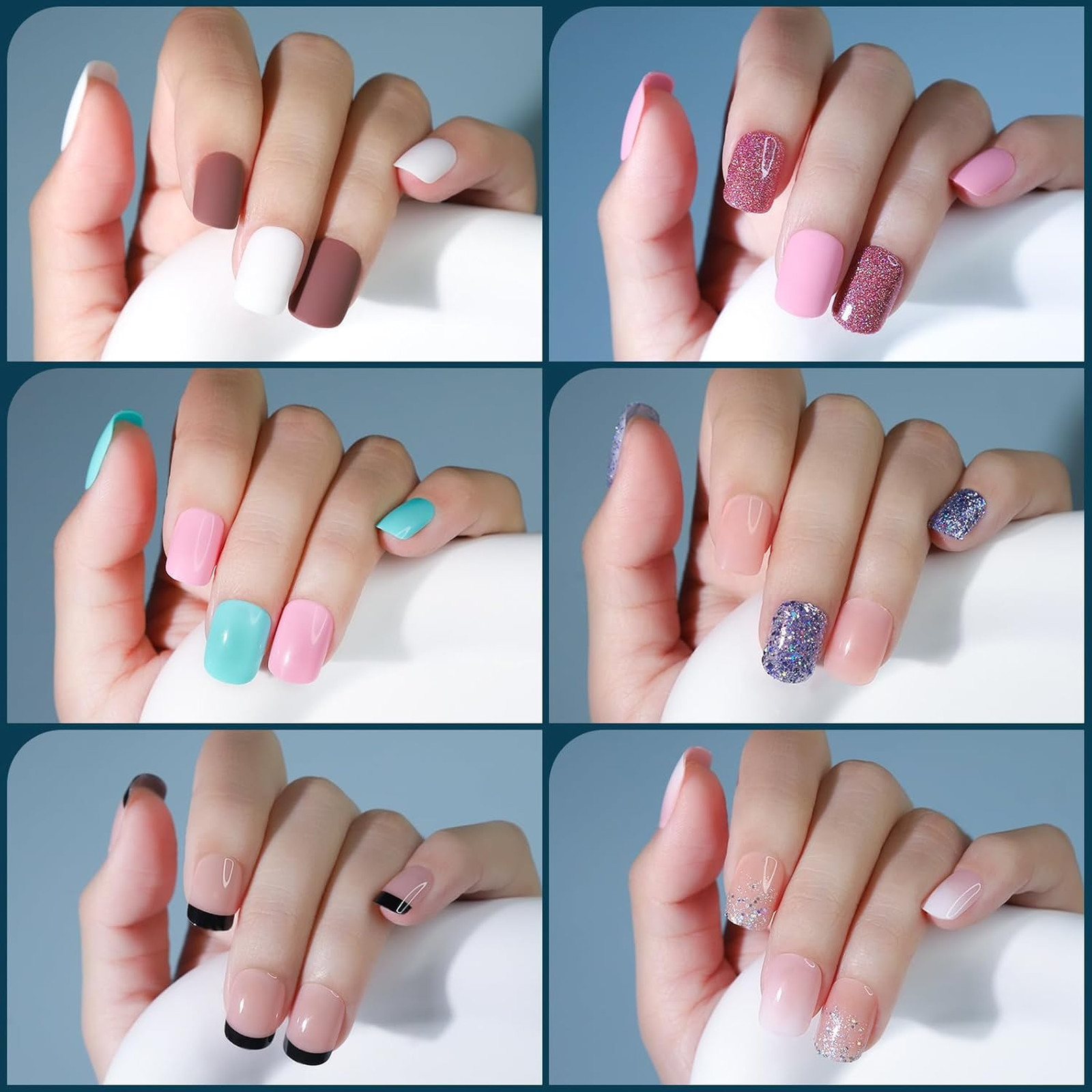 Press On Nails, 24 Colors, 576PCS, Short Square Matte Glossy Glitter Round